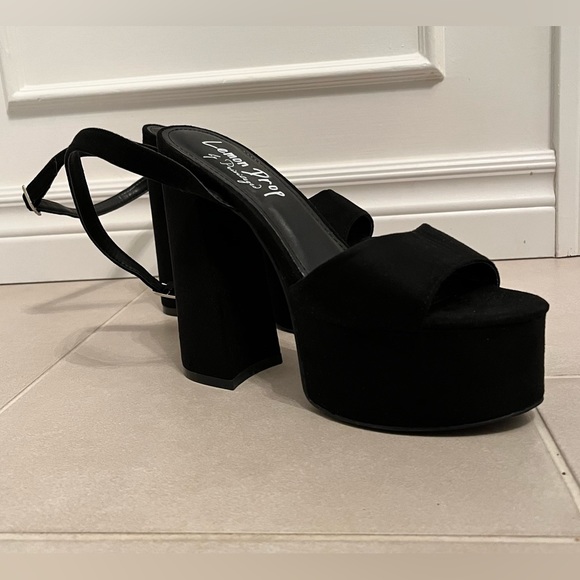 Lemon Drop by Privileged Black Velvet Platform Heels - Picture 3 of 8